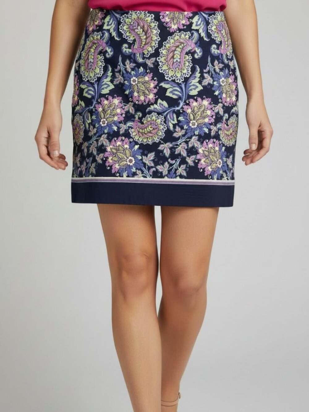 NWT Talbots Paisley Floral Cotton Blend Skirt Size 10 Lined Side Zipper